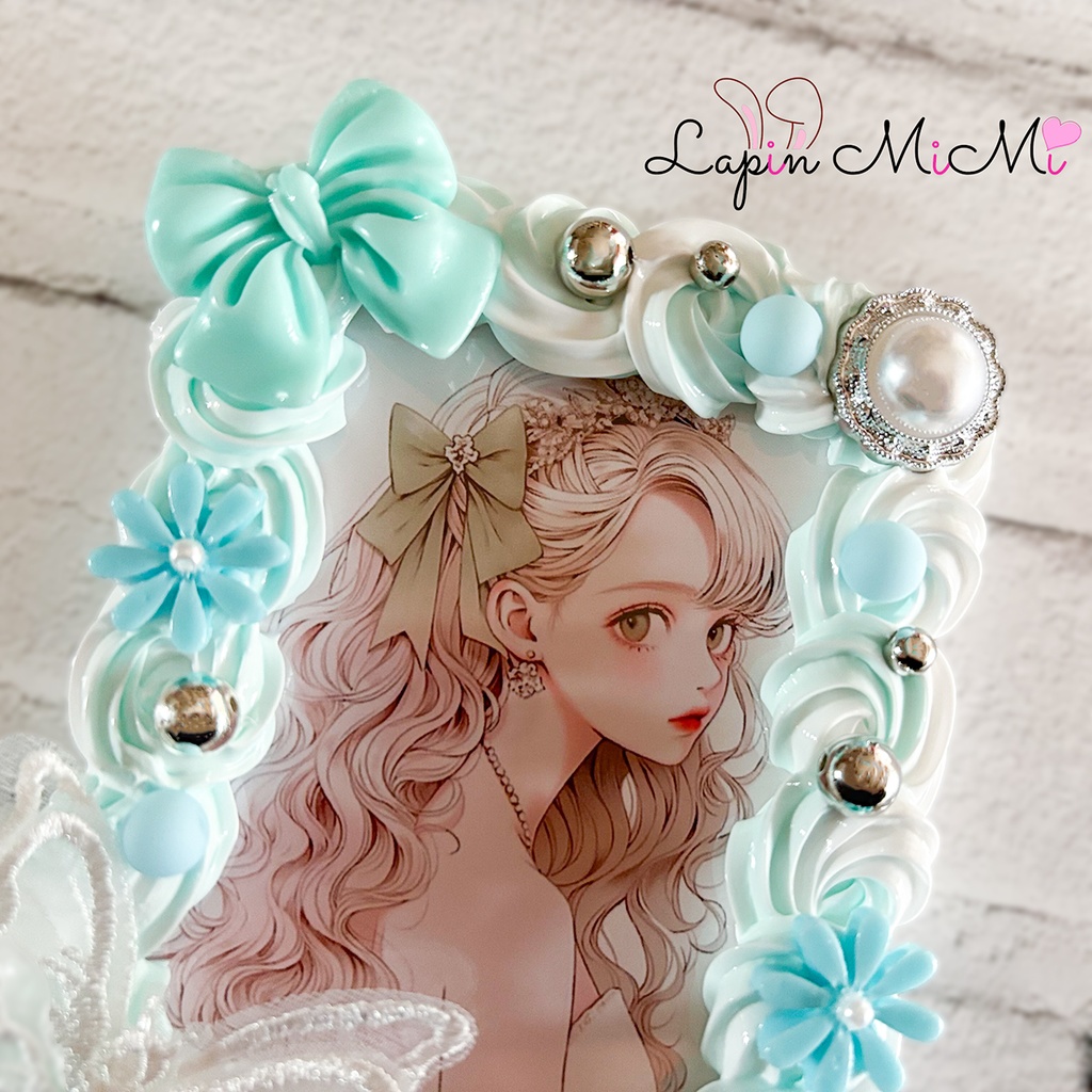 白 水色 ツートン ホイップデコ 硬質トレカケース リボン 花 シルバー シフォン 蝶 ふんわり かわいい カード ケース