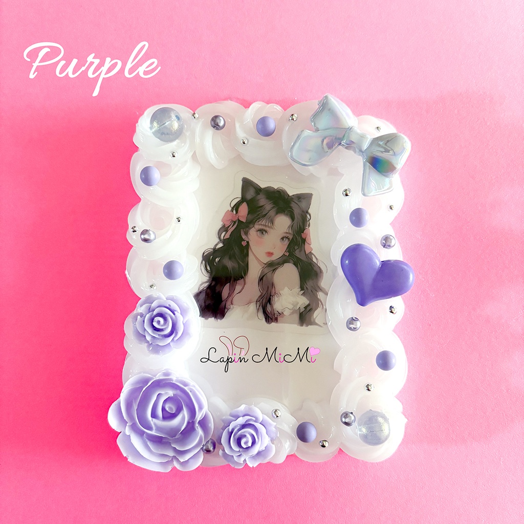 クリア ホイップデコ 硬質トレカケース チェキ リボン ハート 薔薇 パープル カード ケース