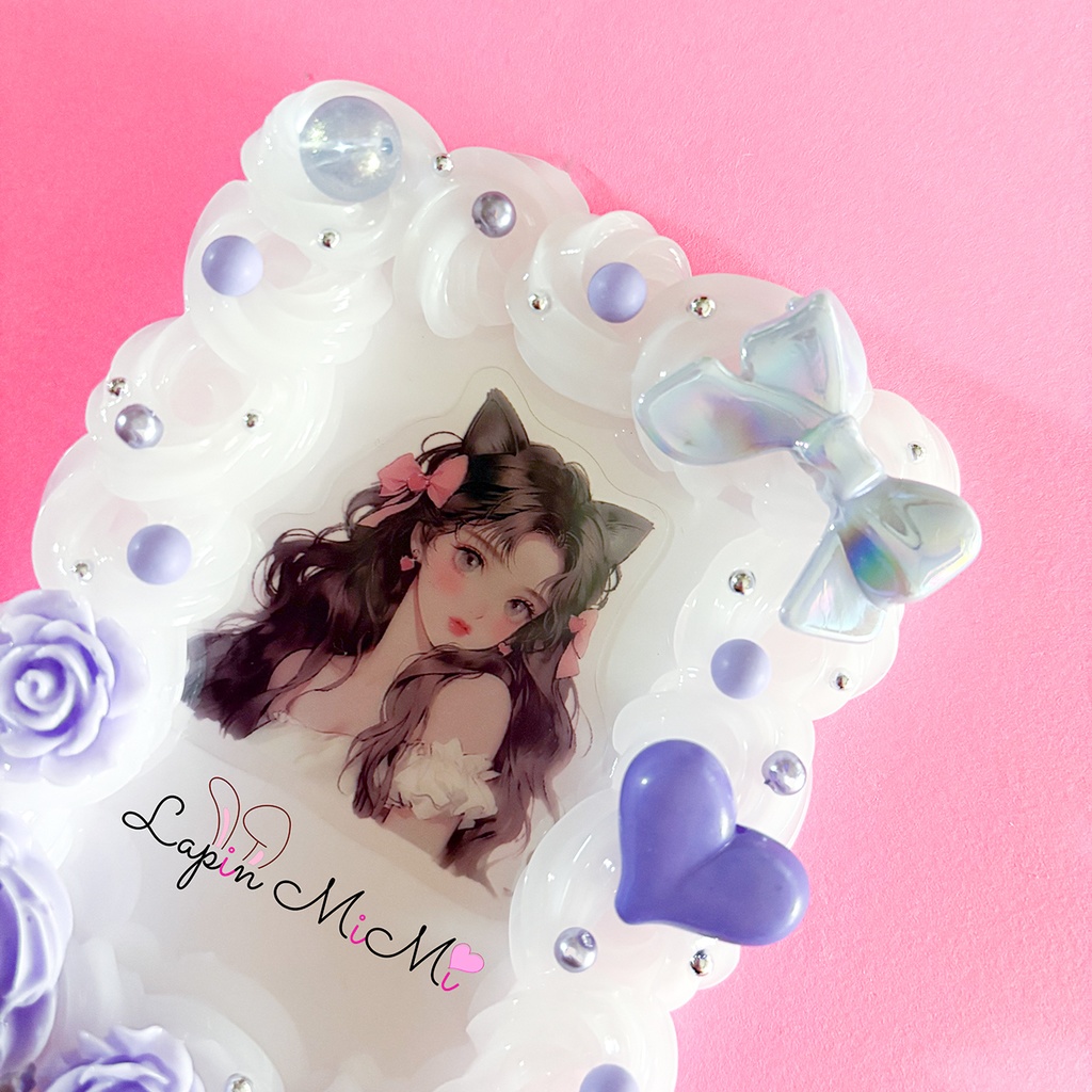 クリア ホイップデコ 硬質トレカケース チェキ リボン ハート 薔薇 パープル カード ケース