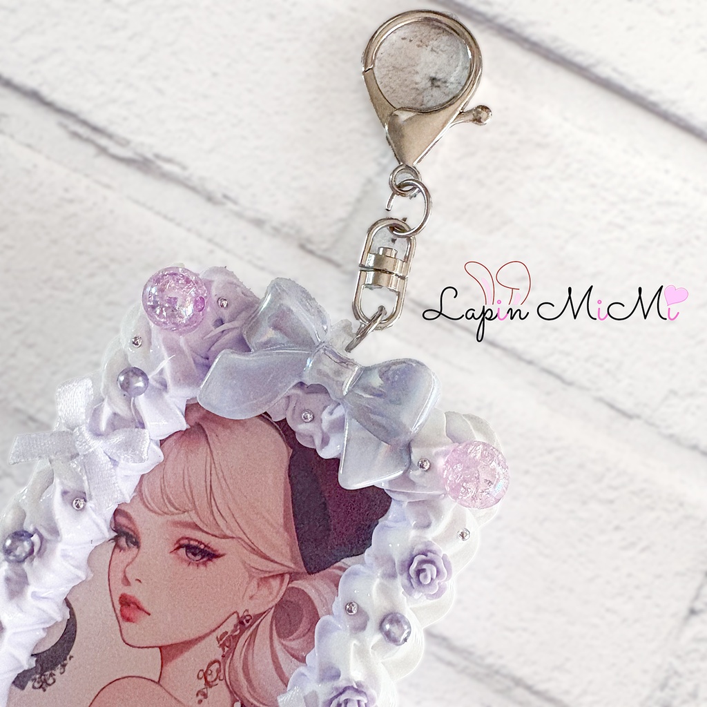 ホイップデコ 硬質チェキケース フォト キーホルダー バッグチャーム ゴシック 紫 リボン カード ケース