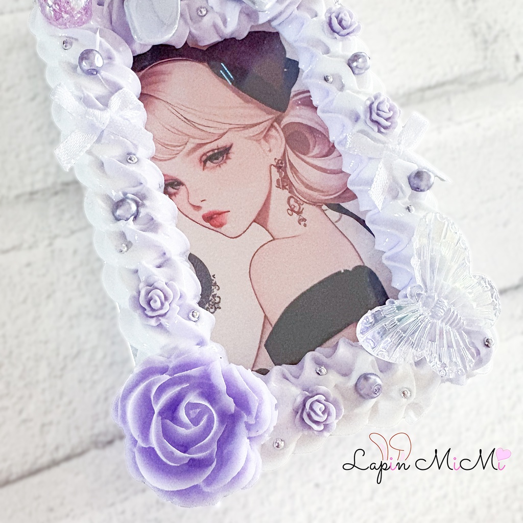 ホイップデコ 硬質チェキケース フォト キーホルダー バッグチャーム ゴシック 紫 リボン カード ケース