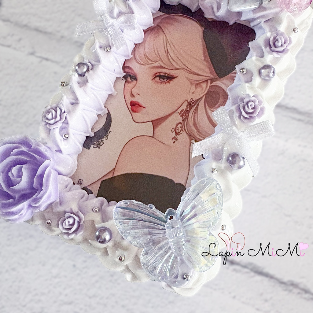 ホイップデコ 硬質チェキケース フォト キーホルダー バッグチャーム ゴシック 紫 リボン カード ケース