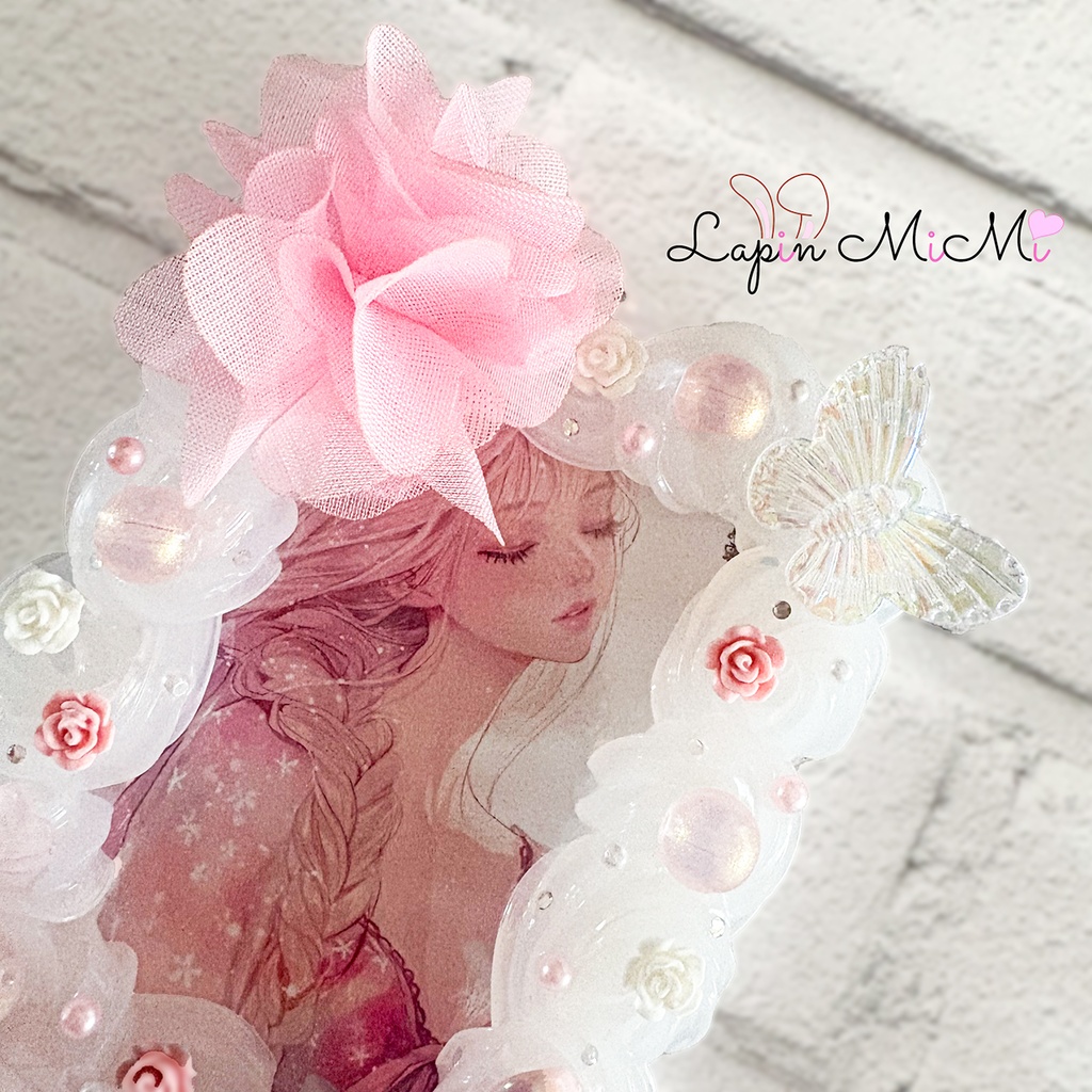 クリア ホイップデコ 硬質トレカケース ピンク シフォン 花 桜風 リボン カード ケース