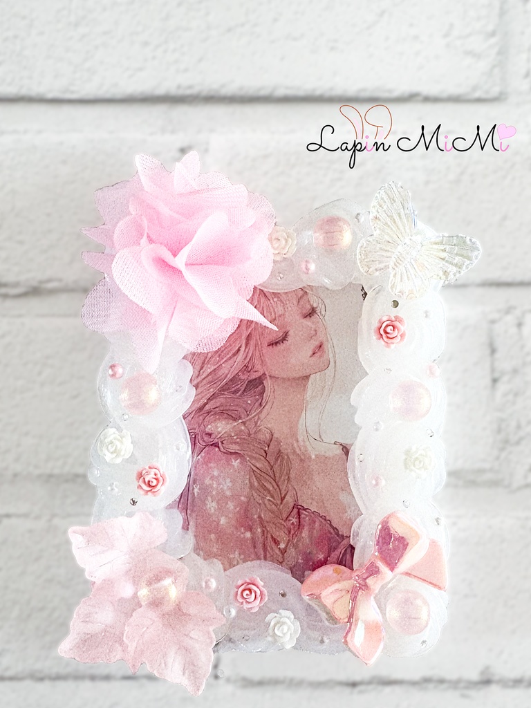 クリア ホイップデコ 硬質トレカケース ピンク シフォン 花 桜風 リボン カード ケース