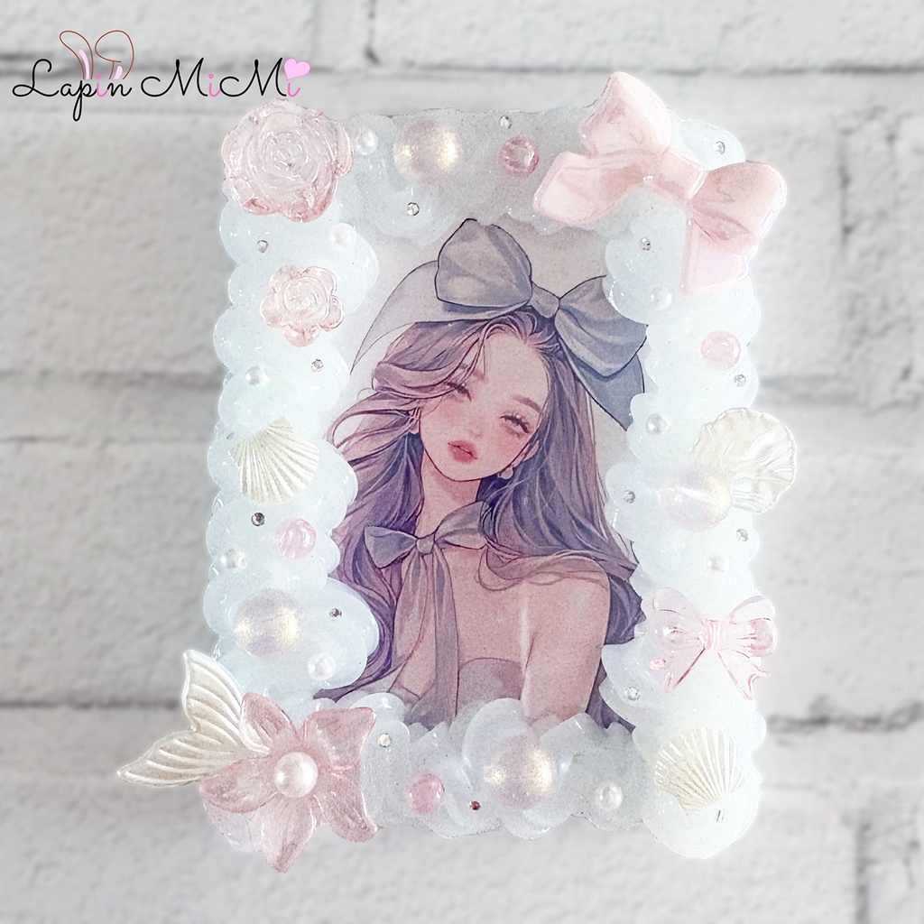 クリア ホイップデコ 硬質トレカケース チェキ リボン 海 マーメイド ピンク カード ケース