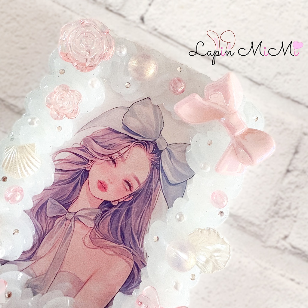 クリア ホイップデコ 硬質トレカケース チェキ リボン 海 マーメイド ピンク カード ケース