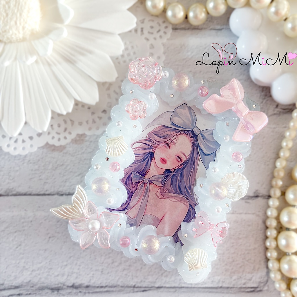 クリア ホイップデコ 硬質トレカケース チェキ リボン 海 マーメイド ピンク カード ケース