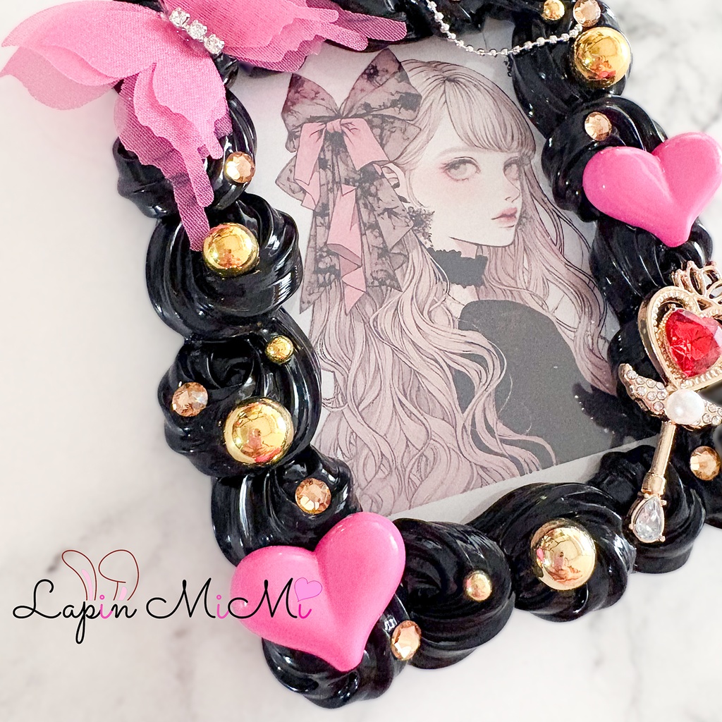 黒 ホイップデコ 硬質トレカケース ピンク ゴールド ゴシック ゴスロリ チェキ カード ケース