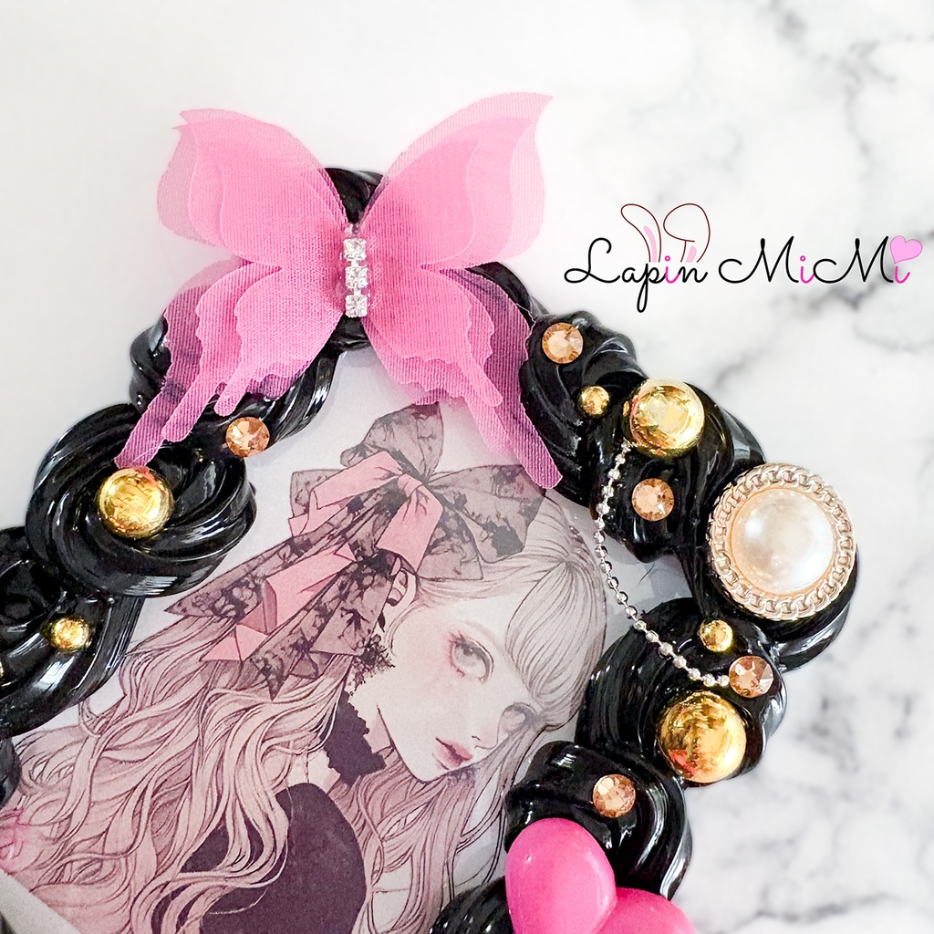 黒 ホイップデコ 硬質トレカケース ピンク ゴールド ゴシック ゴスロリ チェキ カード ケース