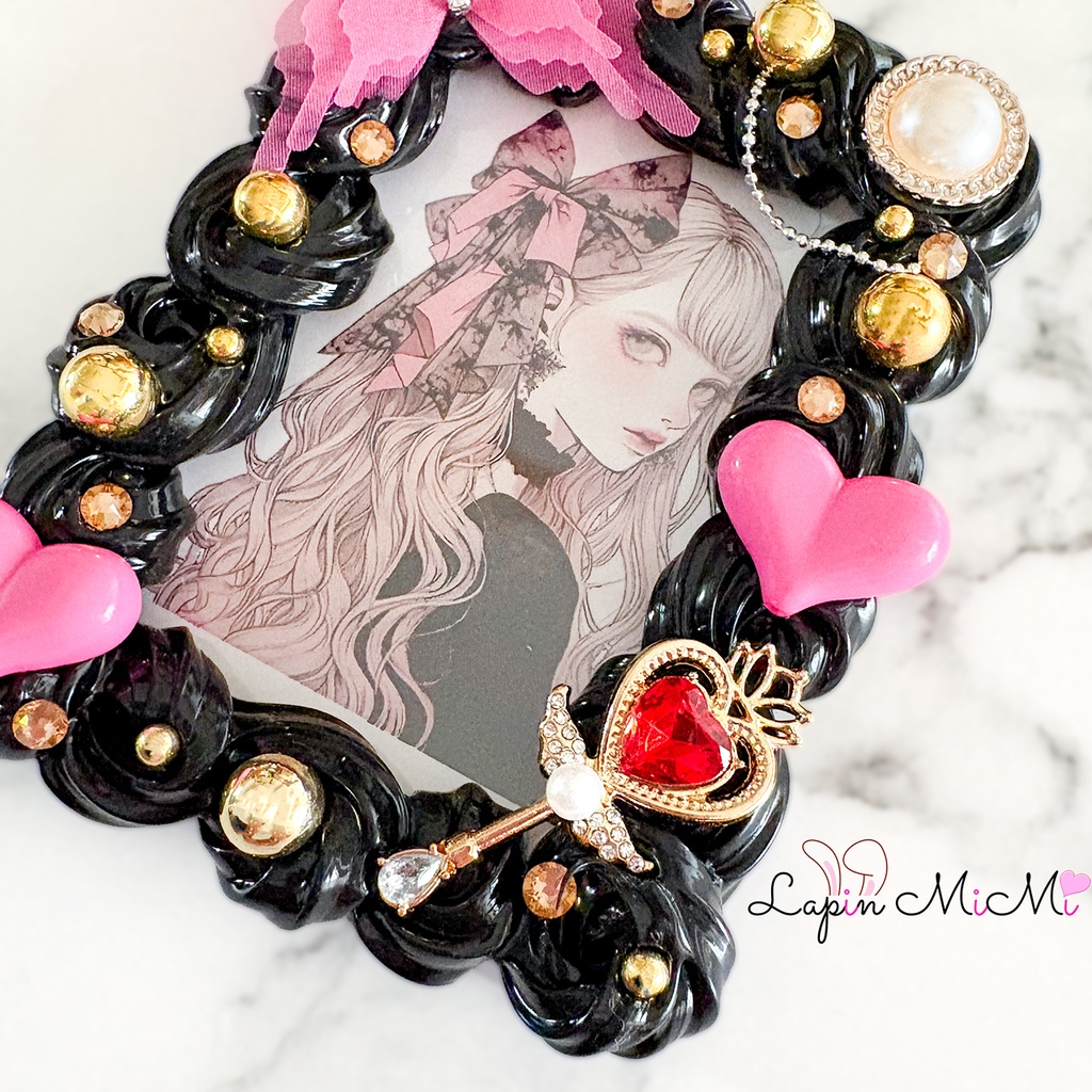 黒 ホイップデコ 硬質トレカケース ピンク ゴールド ゴシック ゴスロリ チェキ カード ケース