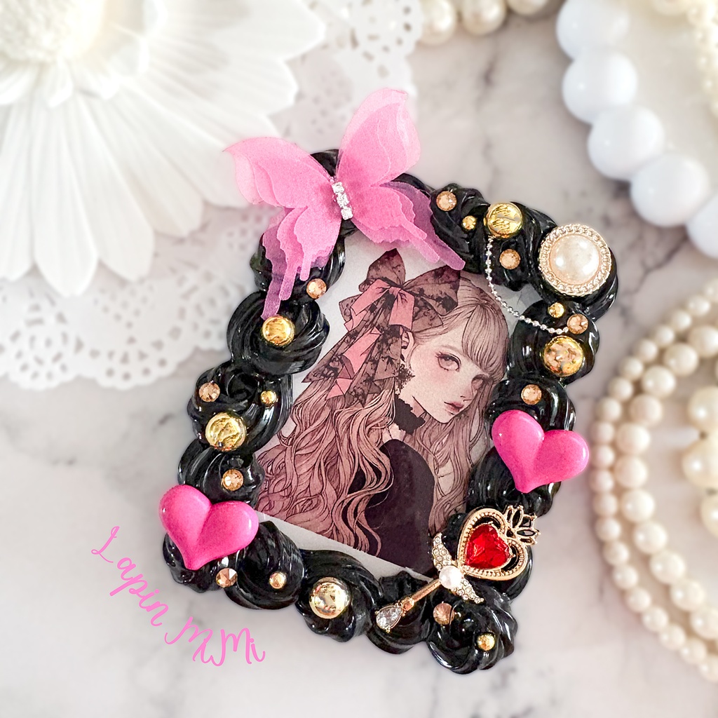 黒 ホイップデコ 硬質トレカケース ピンク ゴールド ゴシック ゴスロリ チェキ カード ケース