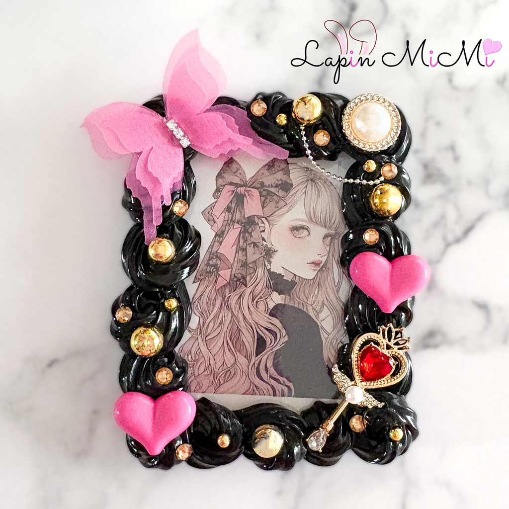 黒 ホイップデコ 硬質トレカケース ピンク ゴールド ゴシック ゴスロリ チェキ カード ケース