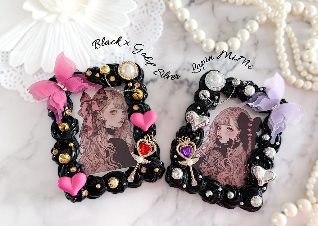 黒 ホイップデコ 硬質トレカケース ピンク ゴールド ゴシック ゴスロリ チェキ カード ケース