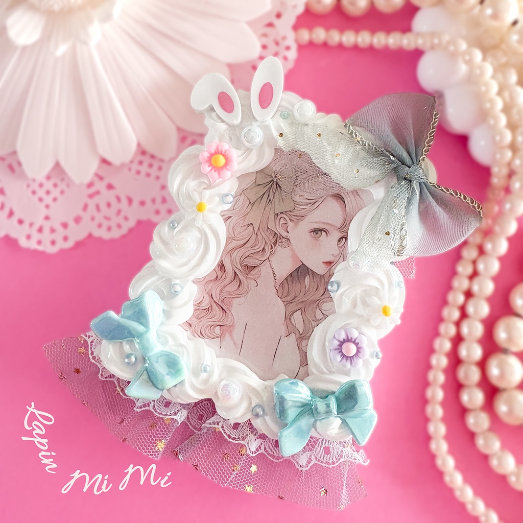 白 ホイップデコ 硬質トレカケース レース リボン うさぎ メッシュ フリル ラメ かわいい カード ケース