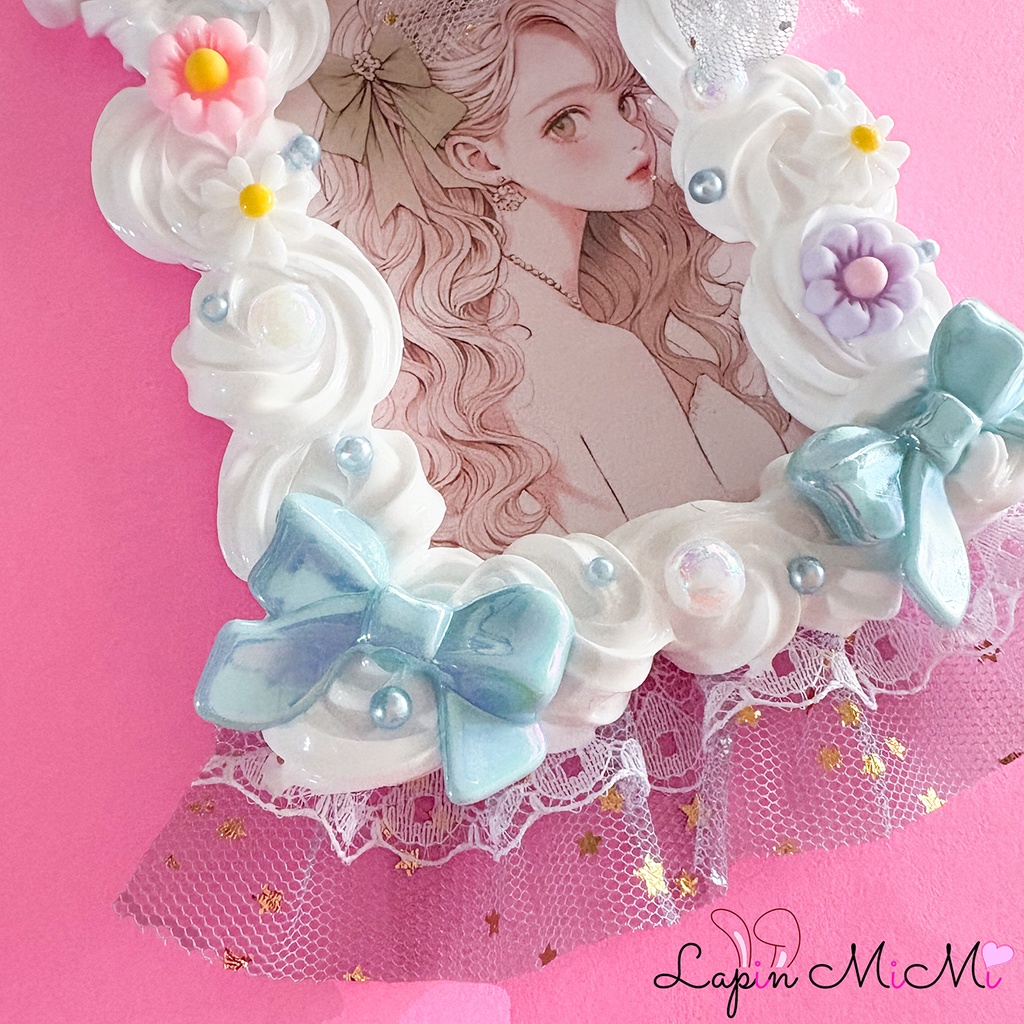 白 ホイップデコ 硬質トレカケース レース リボン うさぎ メッシュ フリル ラメ かわいい カード ケース