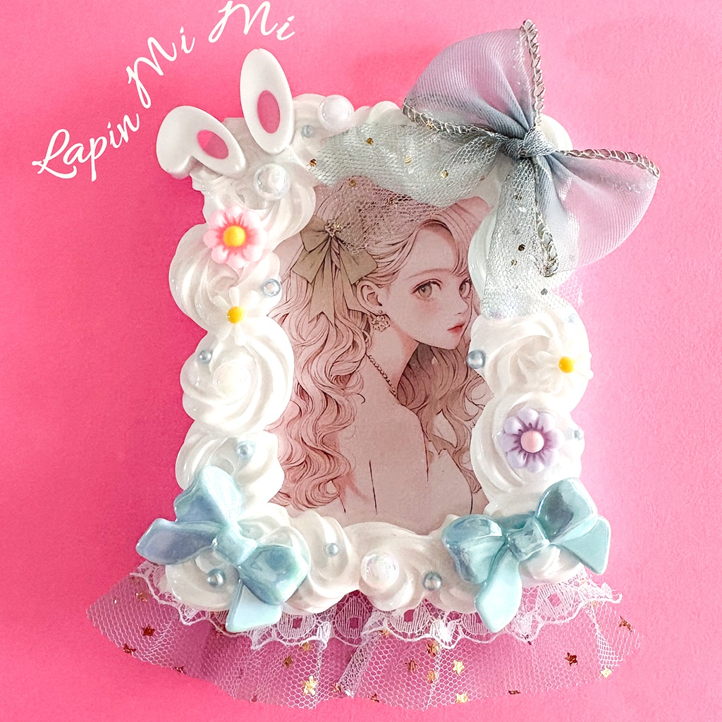 白 ホイップデコ 硬質トレカケース レース リボン うさぎ メッシュ フリル ラメ かわいい カード ケース