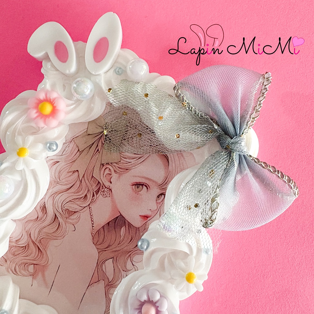 白 ホイップデコ 硬質トレカケース レース リボン うさぎ メッシュ フリル ラメ かわいい カード ケース