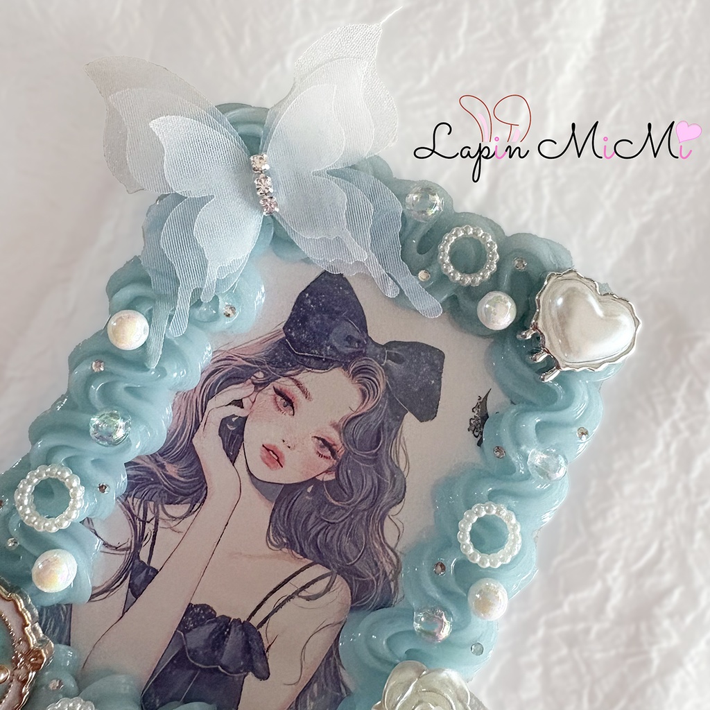 白 くすみカラー ホイップデコ 硬質トレカケース チェキ 薔薇 蝶 ニュアンス カード ケース