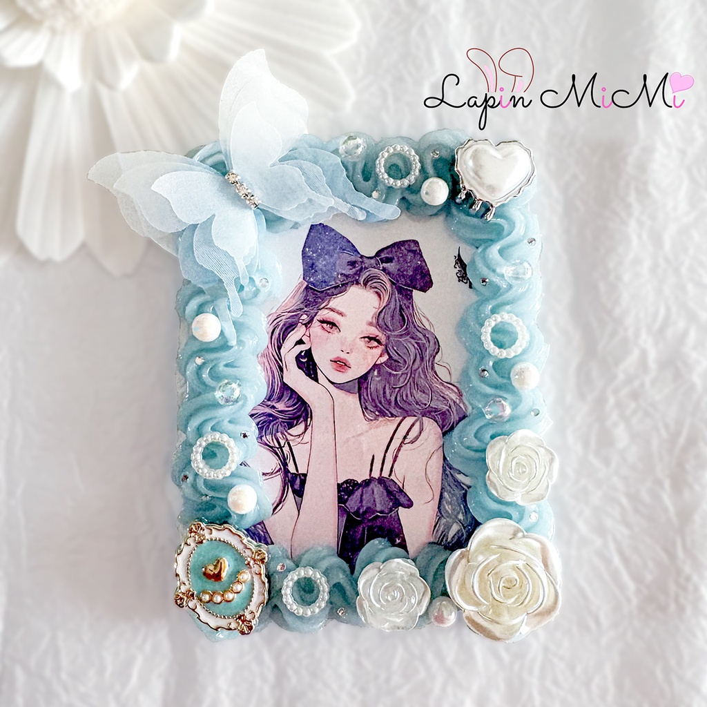 白 くすみカラー ホイップデコ 硬質トレカケース チェキ 薔薇 蝶 ニュアンス カード ケース