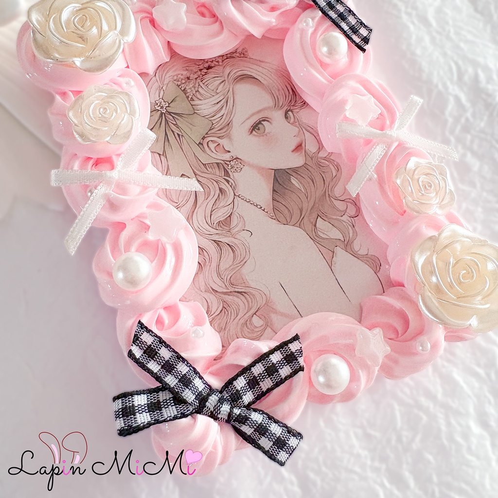 ピンク ホイップデコ 硬質トレカケース チェキ ギンガム チェック リボン かわいい カード ケース