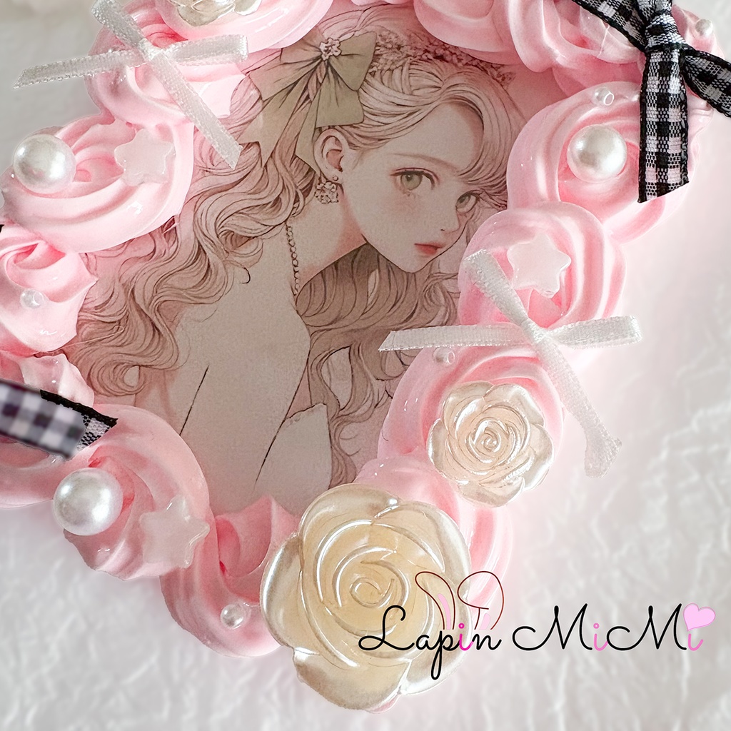 ピンク ホイップデコ 硬質トレカケース チェキ ギンガム チェック リボン かわいい カード ケース