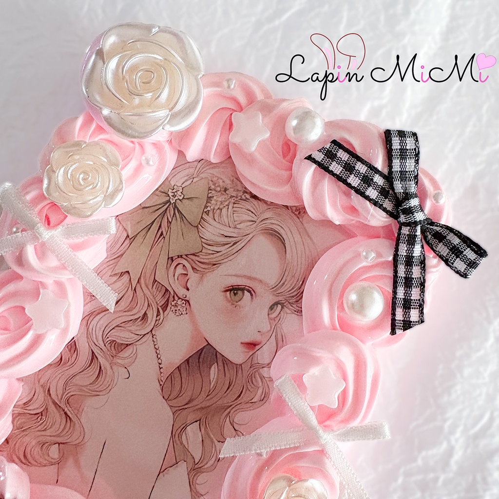 ピンク ホイップデコ 硬質トレカケース チェキ ギンガム チェック リボン かわいい カード ケース