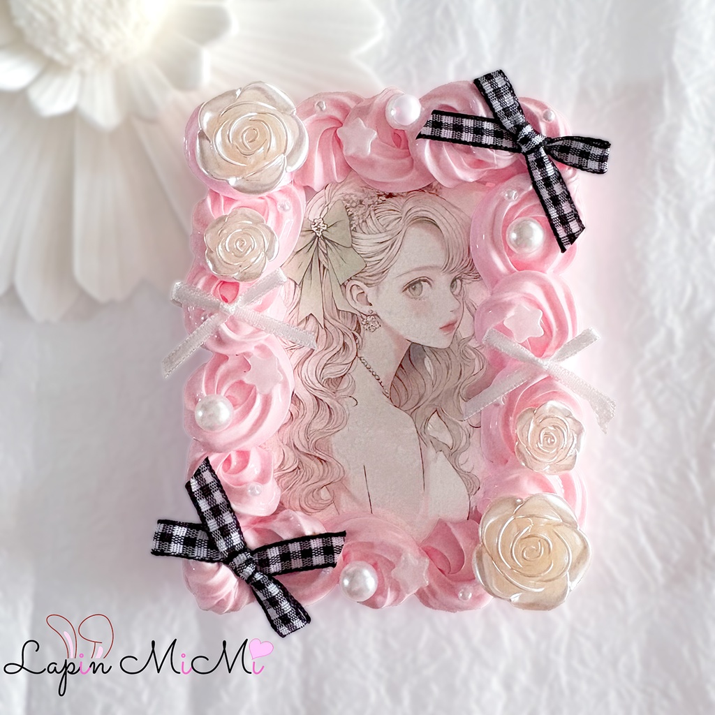 ピンク ホイップデコ 硬質トレカケース チェキ ギンガム チェック リボン かわいい カード ケース