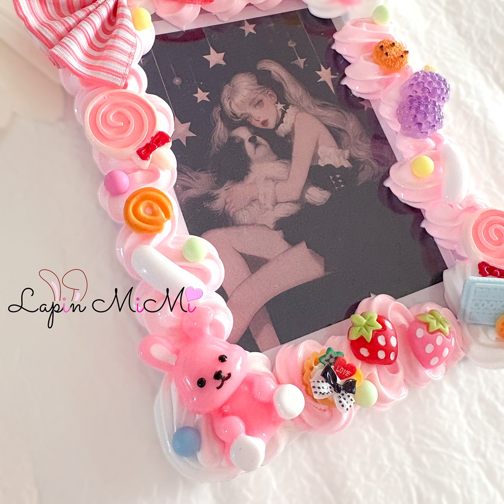 B7 L版 ホイップデコ 硬質トレカケース ハガキ うさぎ お菓子 フルーツ いちごミルク ピンク 白 カード ケース