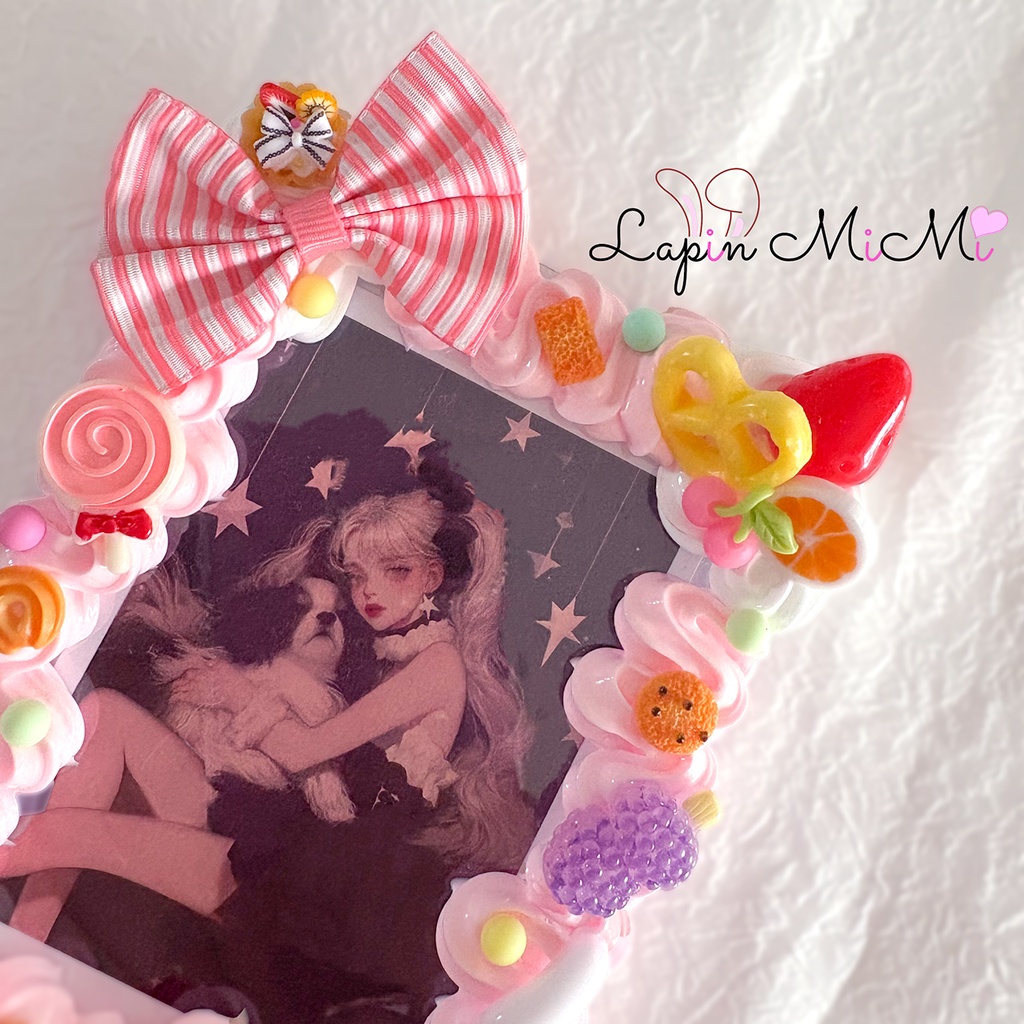 B7 L版 ホイップデコ 硬質トレカケース ハガキ うさぎ お菓子 フルーツ いちごミルク ピンク 白 カード ケース