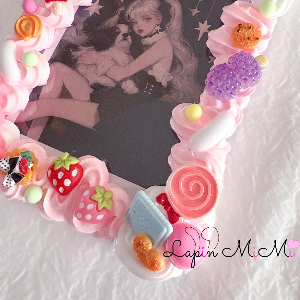 B7 L版 ホイップデコ 硬質トレカケース ハガキ うさぎ お菓子 フルーツ いちごミルク ピンク 白 カード ケース