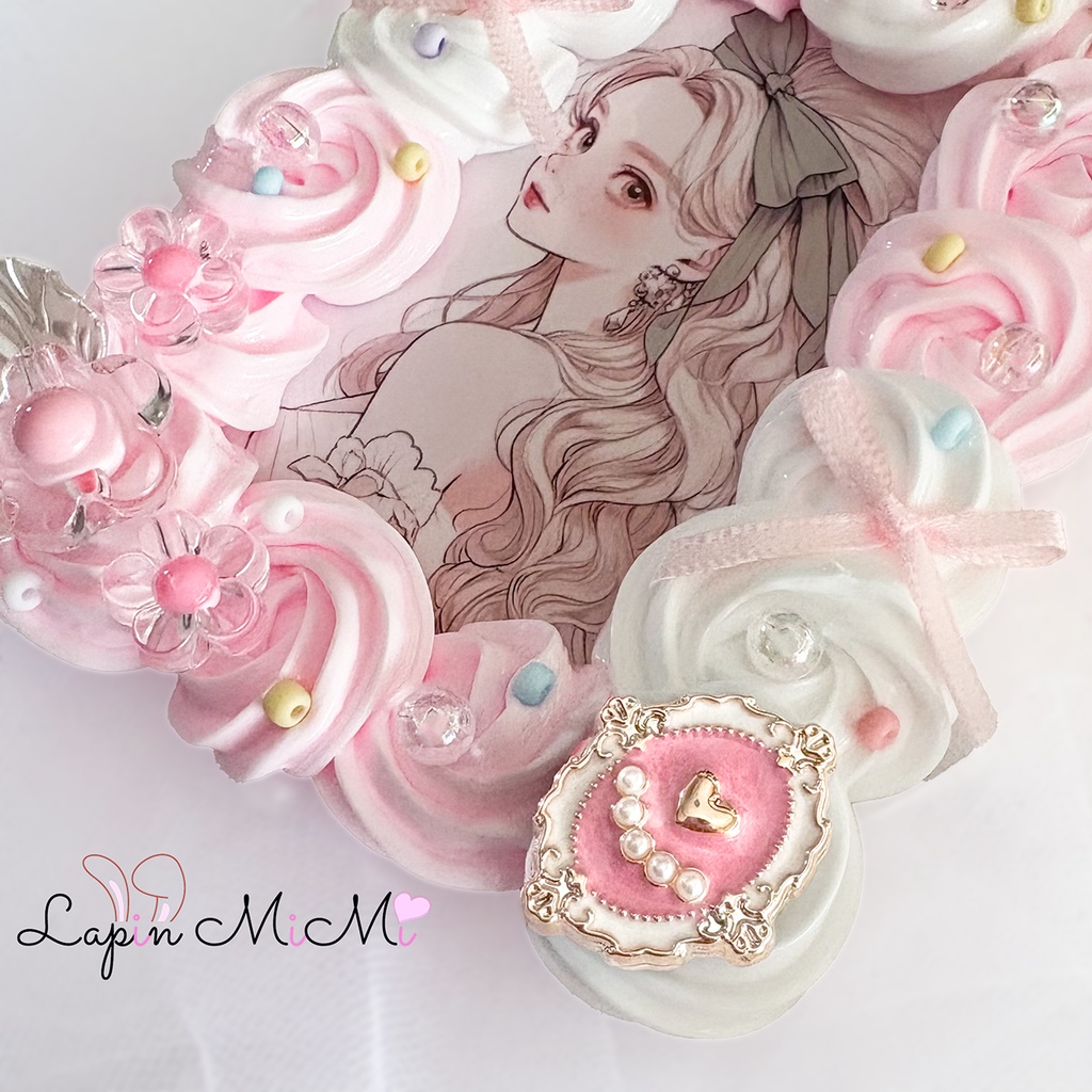 【ストラップ可〇】ホイップデコ 硬質トレカケース いちごミルク ピンク 白 リボン フラワー ケース