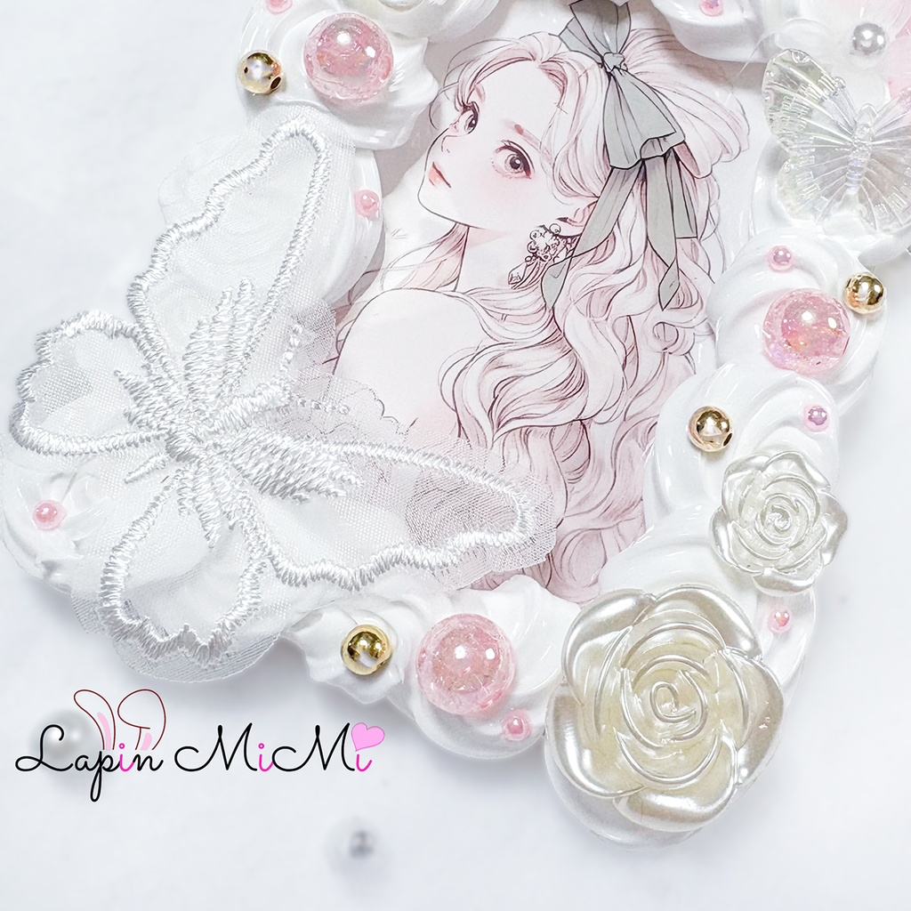 白 ホイップデコ 硬質トレカケース チェキ レース 蝶 薔薇 春 花 キレイめ カード ケース