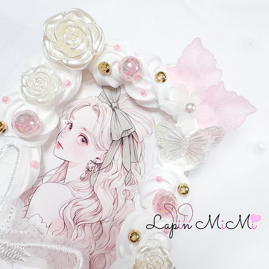 白 ホイップデコ 硬質トレカケース チェキ レース 蝶 薔薇 春 花 キレイめ カード ケース