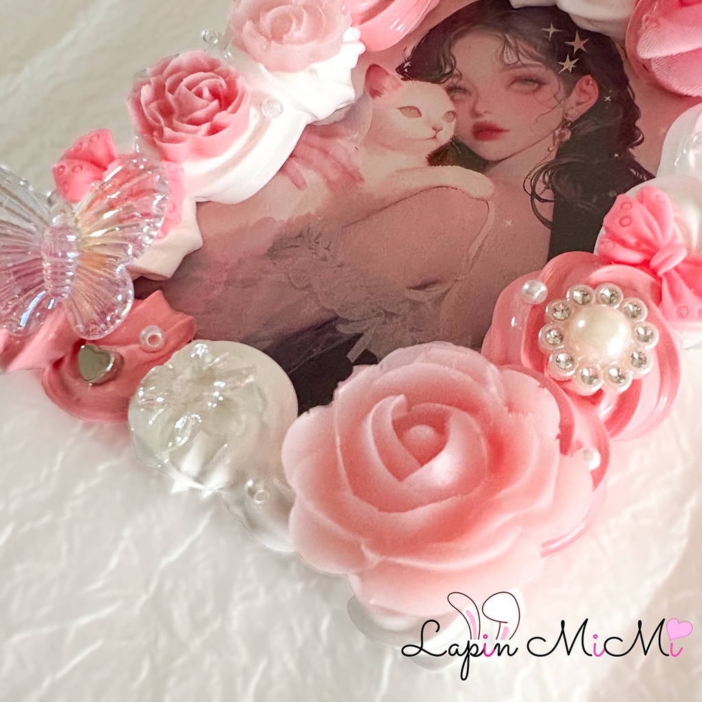 白 ピンク ホイップデコ 硬質トレカケース シフォン 花 蝶 リボン チェキ カード ケース