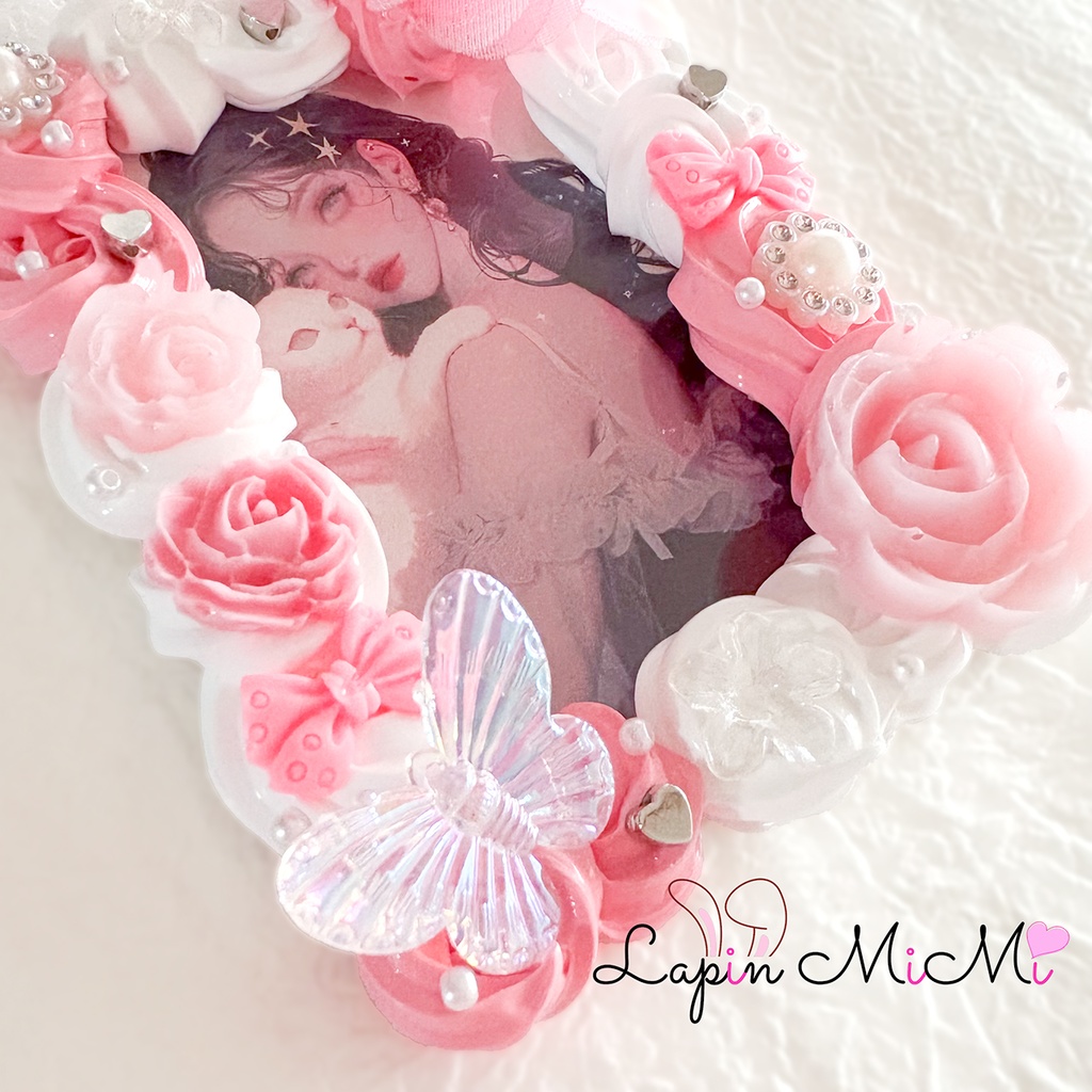 白 ピンク ホイップデコ 硬質トレカケース シフォン 花 蝶 リボン チェキ カード ケース