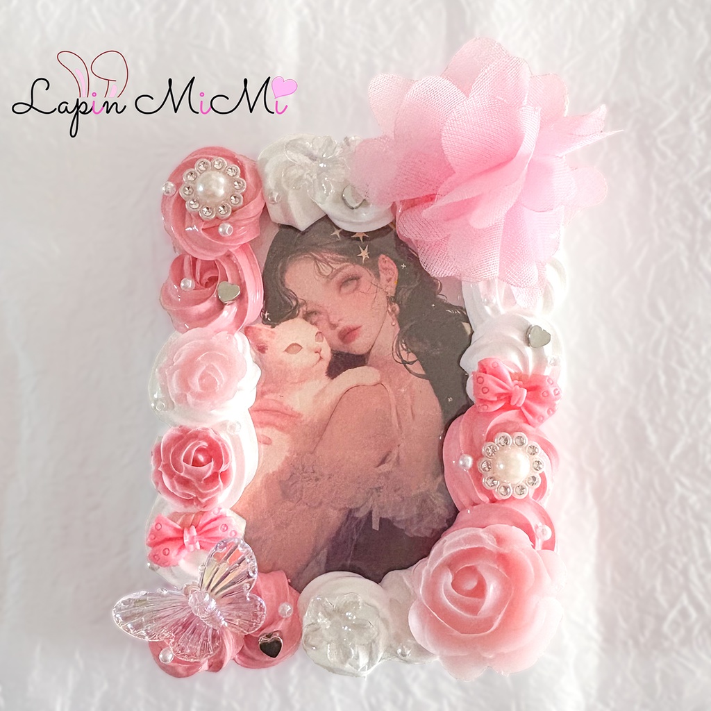 白 ピンク ホイップデコ 硬質トレカケース シフォン 花 蝶 リボン チェキ カード ケース