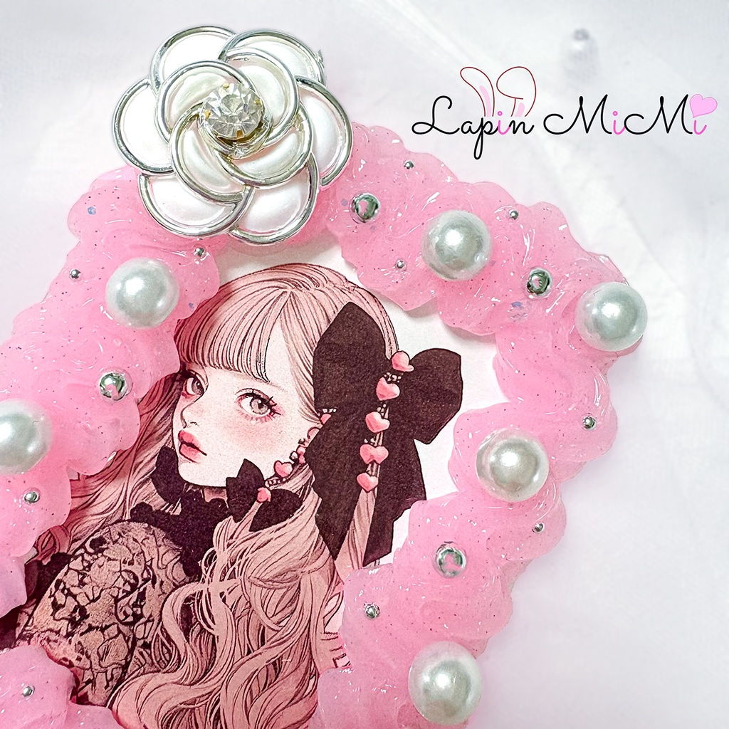 ピンク ラメ クリア ホイップデコ 硬質トレカケース 白 薔薇 カボション パール カード ケース