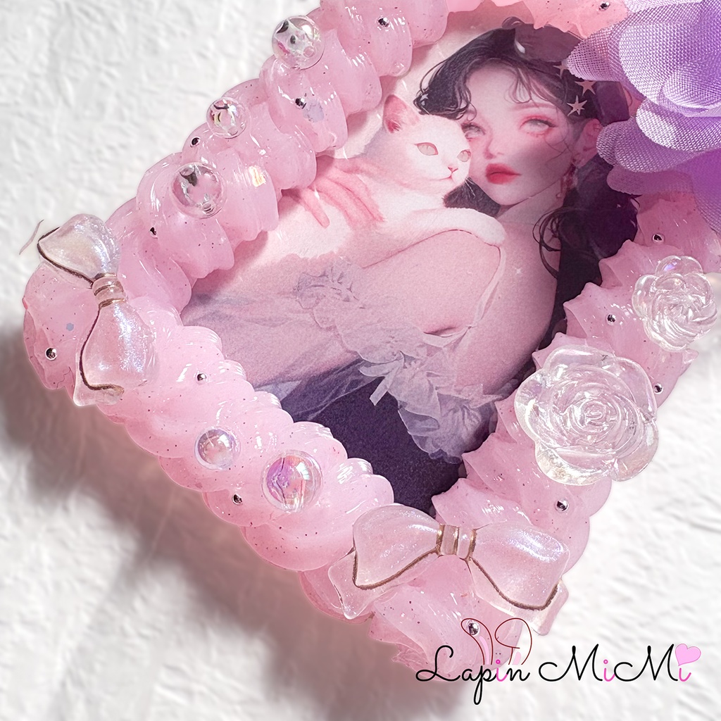 ピンク クリア ラメ ホイップデコ 硬質トレカケース シフォン 花 リボン クリア ローズ 上品 ケース