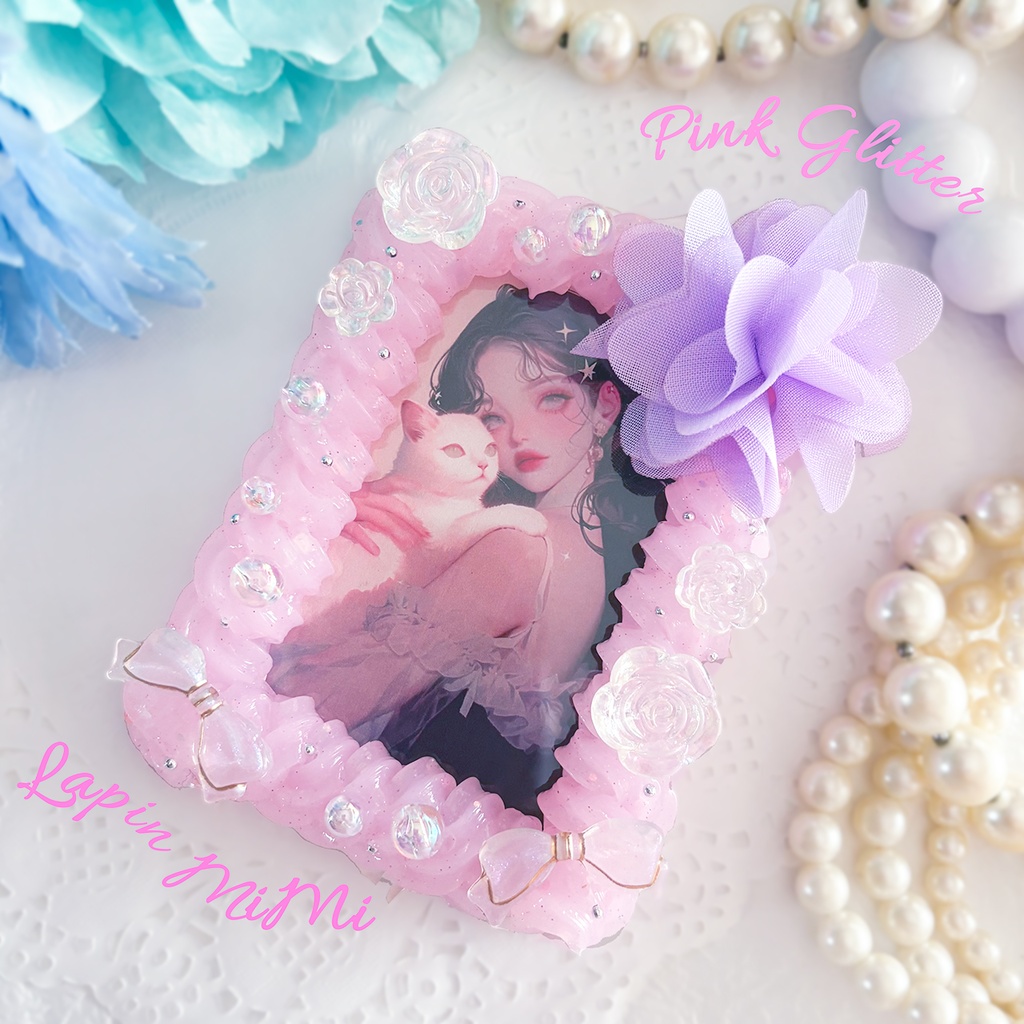 ピンク クリア ラメ ホイップデコ 硬質トレカケース シフォン 花 リボン クリア ローズ 上品 ケース