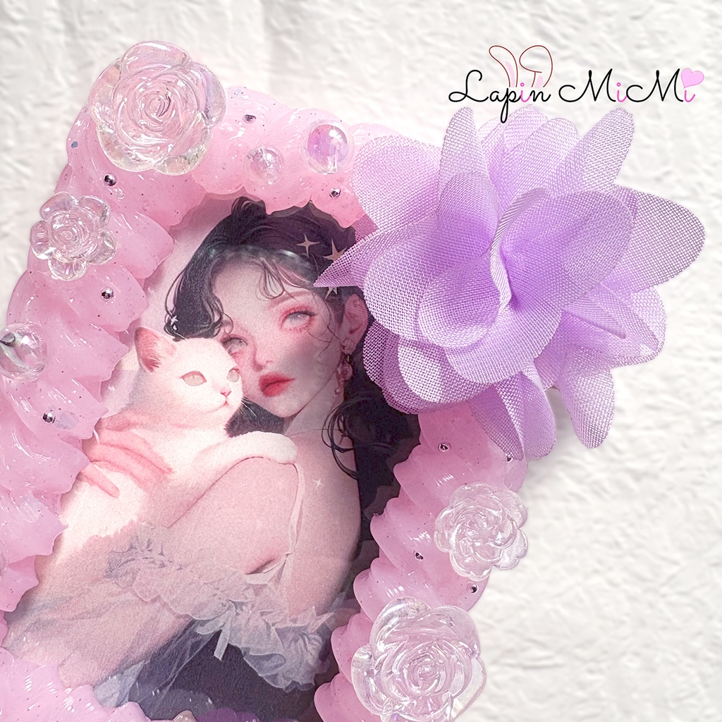 ピンク クリア ラメ ホイップデコ 硬質トレカケース シフォン 花 リボン クリア ローズ 上品 ケース