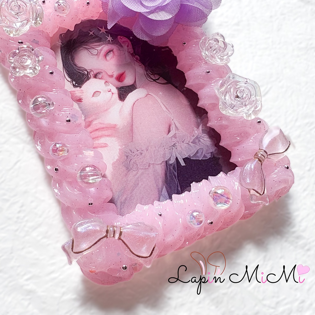 ピンク クリア ラメ ホイップデコ 硬質トレカケース シフォン 花 リボン クリア ローズ 上品 ケース