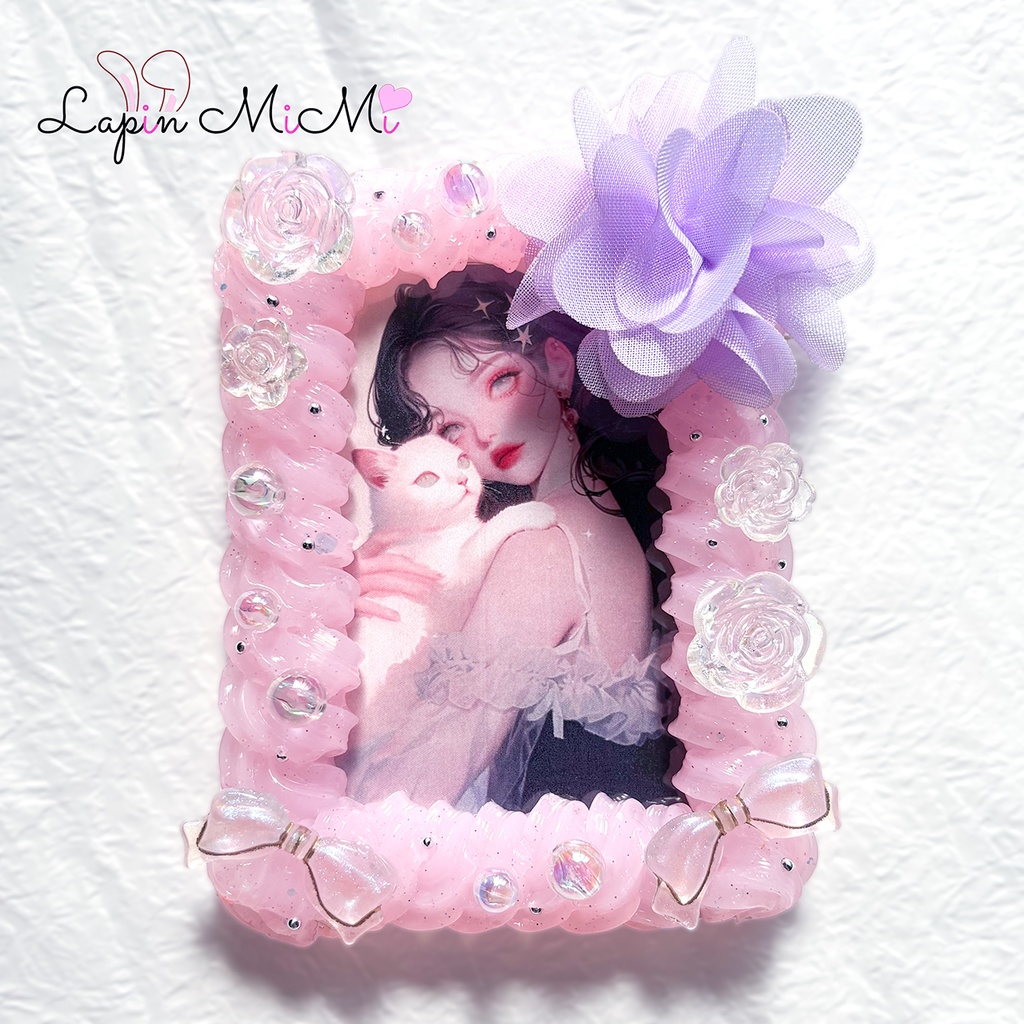 ピンク クリア ラメ ホイップデコ 硬質トレカケース シフォン 花 リボン クリア ローズ 上品 ケース