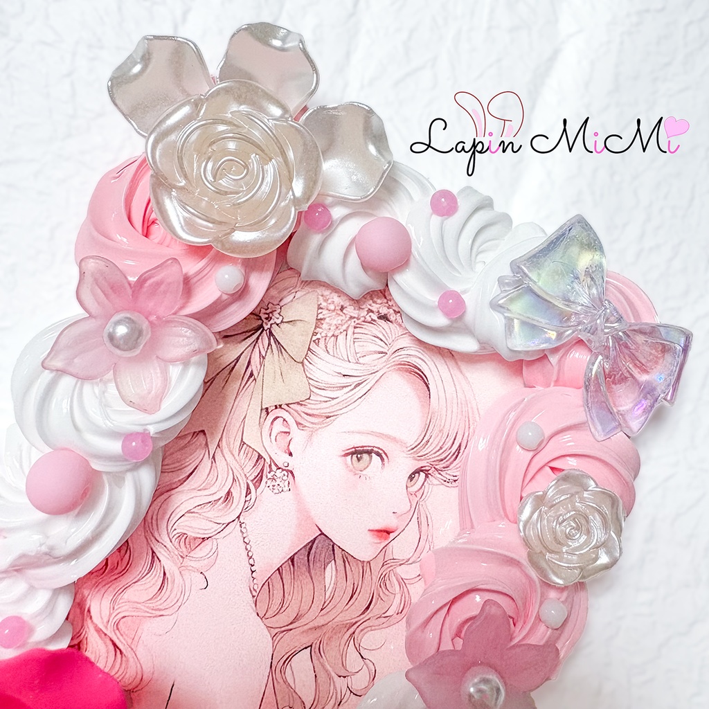 ピンク 白 ホイップデコ 硬質トレカケース 蝶 薔薇 リボン 花 大人可愛い カード ケース