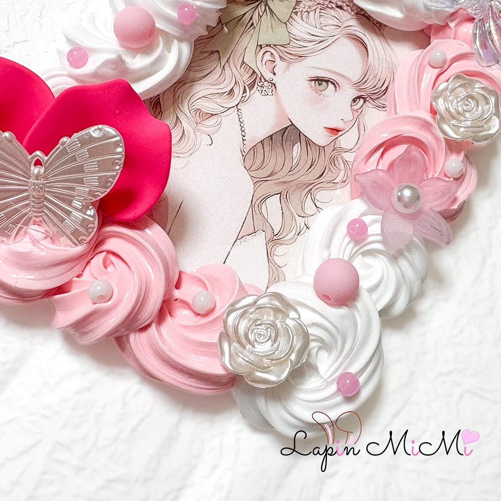 ピンク 白 ホイップデコ 硬質トレカケース 蝶 薔薇 リボン 花 大人可愛い カード ケース