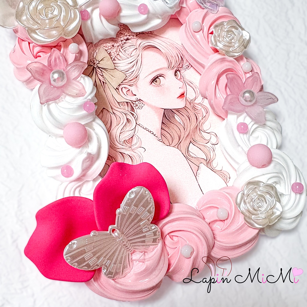 ピンク 白 ホイップデコ 硬質トレカケース 蝶 薔薇 リボン 花 大人可愛い カード ケース