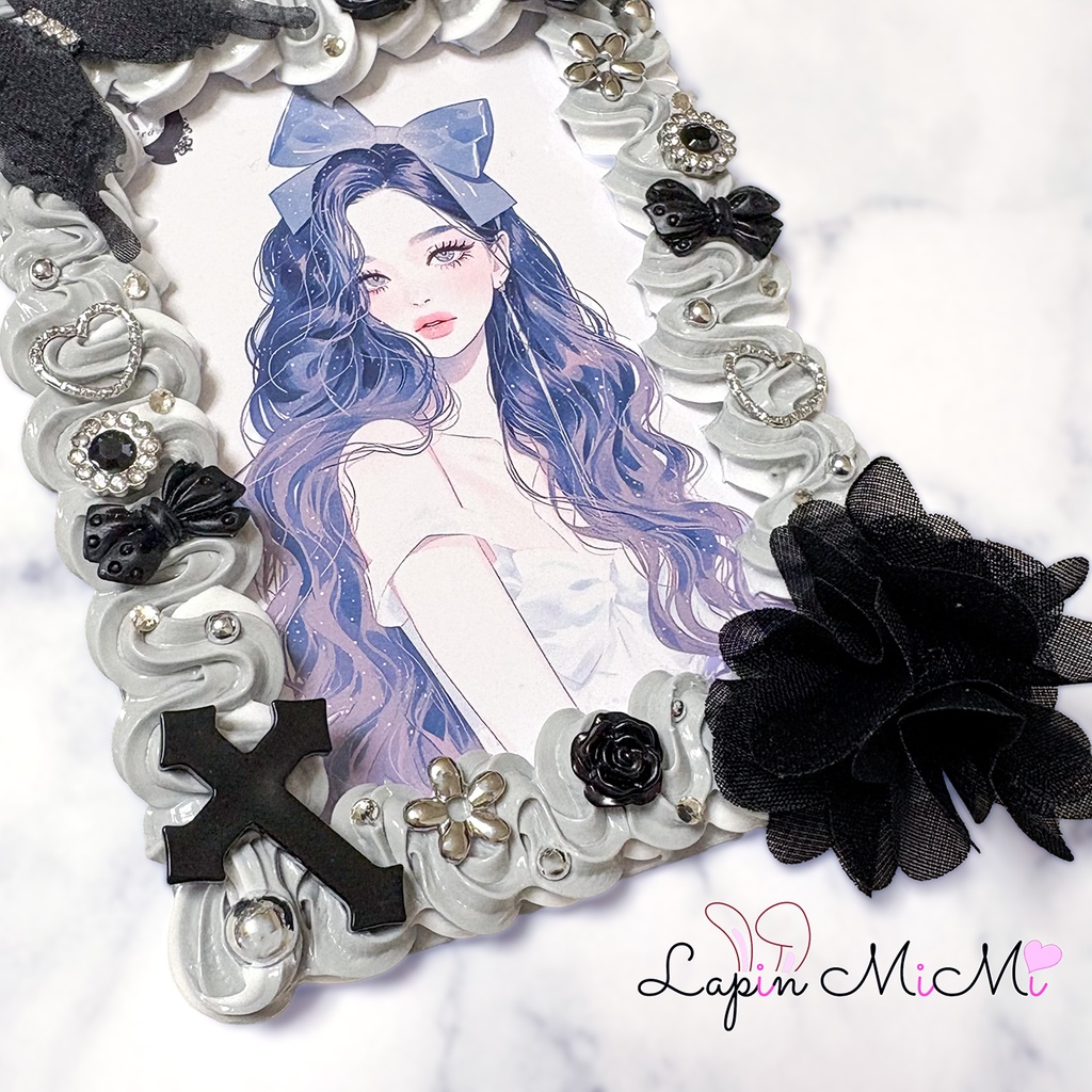 【B7】大判 L版 グレー 白 ホイップデコ 硬質トレカケース ポストカード シフォン 蝶 花 シルバー ケース