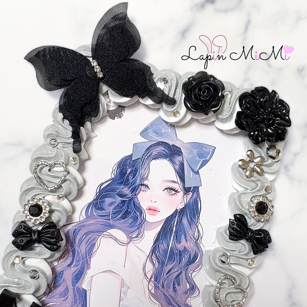 【B7】大判 L版 グレー 白 ホイップデコ 硬質トレカケース ポストカード シフォン 蝶 花 シルバー ケース