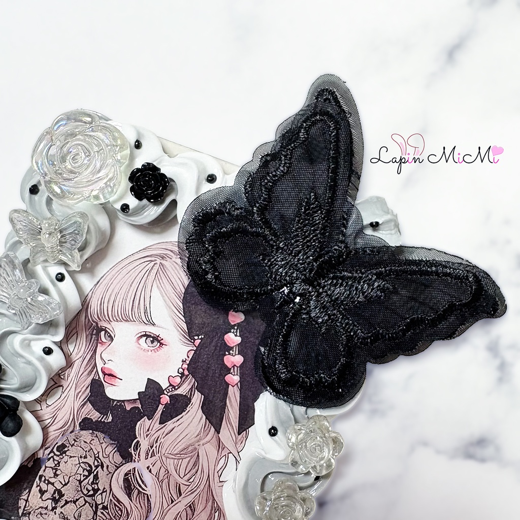 グレー 白 ホイップデコ 硬質トレカケース 黒 レース 蝶 ゴシック調 クリア リボン チェキ カード ケース