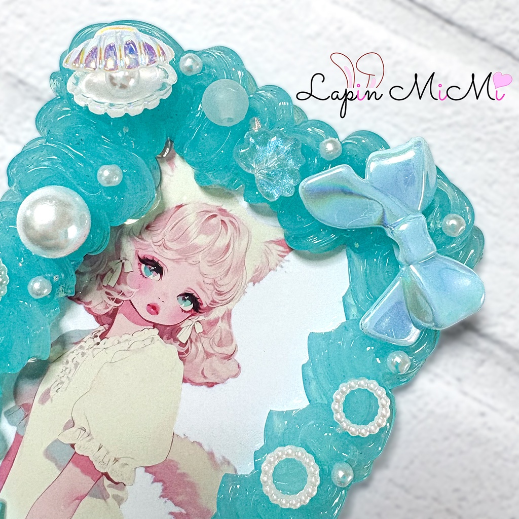 水色 クリア ホイップデコ 硬質トレカケース リボン 海 くま ビーズ ゆめかわ ケース