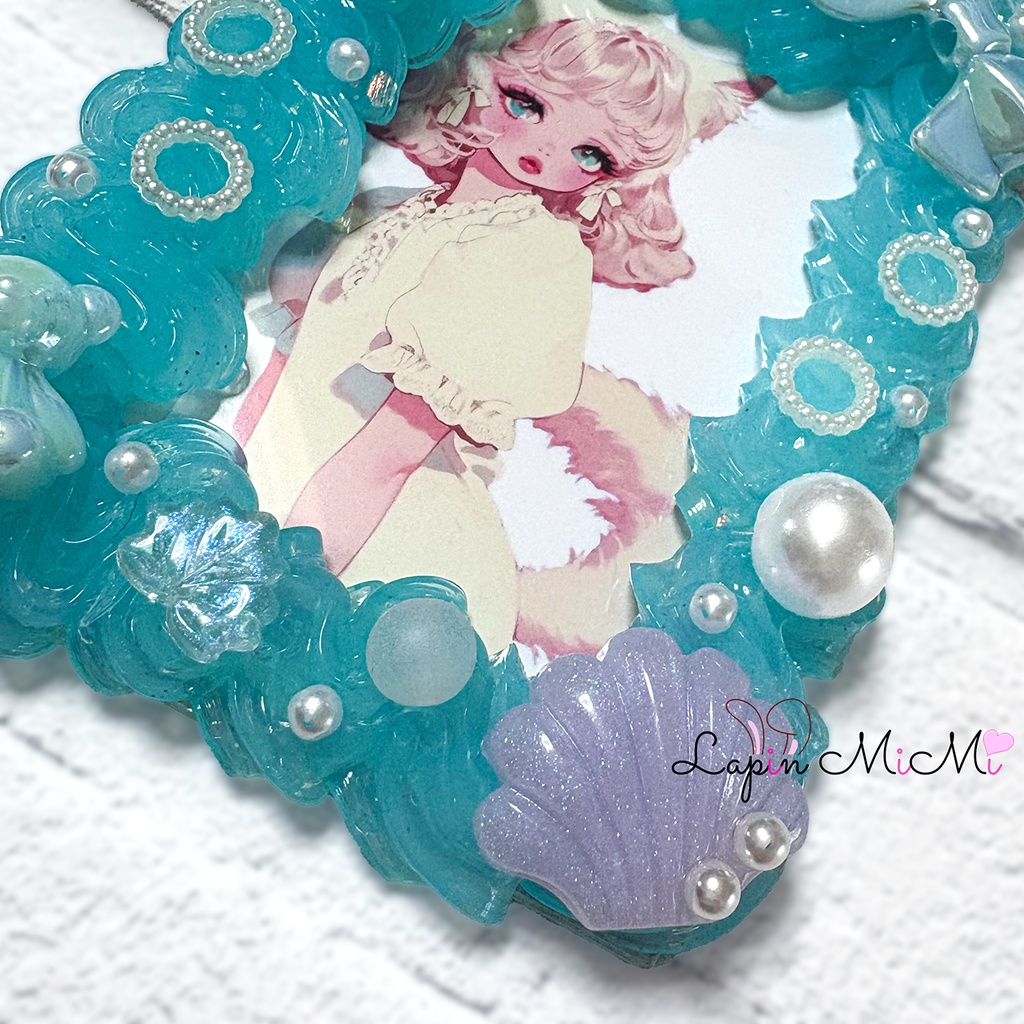 水色 クリア ホイップデコ 硬質トレカケース リボン 海 くま ビーズ ゆめかわ ケース